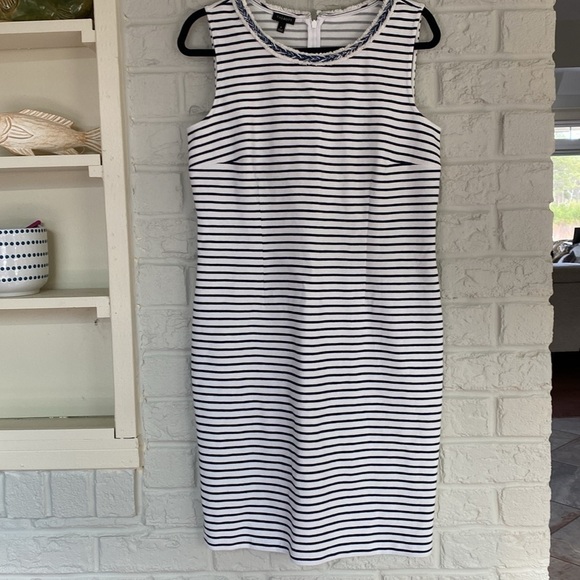 Talbots Navy Blue Strip Ottoman Sleeveless Shift Dress Size 8 - Picture 3 of 7